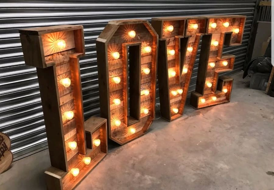 Wedding lighting for hire in Somerset and Devon LED love letters for hire in Somerset